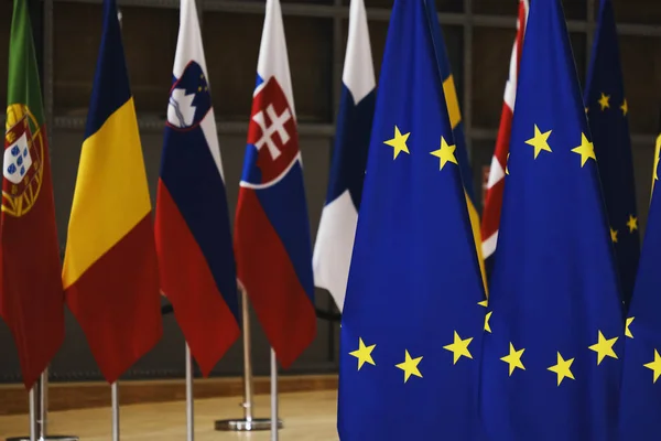 Брюссель Бельгія Червня 2019 Прапори Країн Членів Європейського Союзу Будівлі — стокове фото