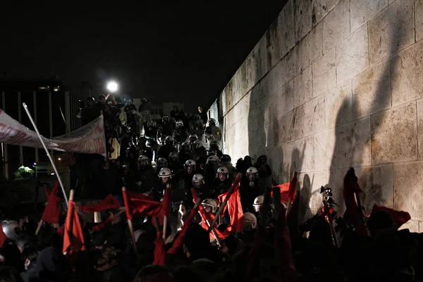 Protesta Contra Votación Del Nuevo Proyecto Ley Tercera Evaluación Atenas — Foto de Stock