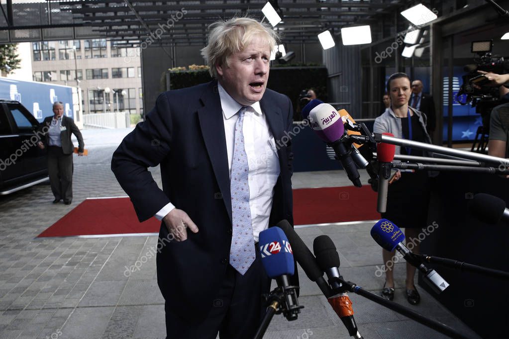 Brussels, Belgium. 15th May 2018.  Britain's Foreign Secretary Boris Johnson arrives at a meeting on Iran Nuclear deal.