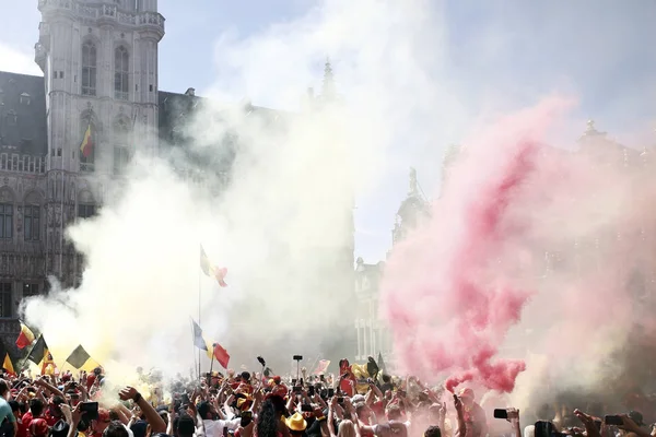 比利时足球队球迷庆祝，比利时 — 图库照片