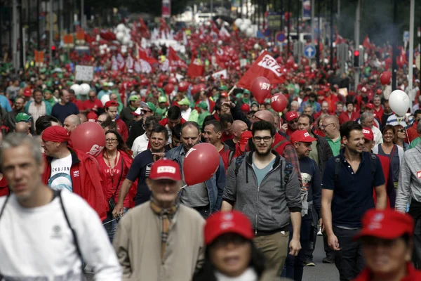Belga Munkavállalók Munkavállalók Részt Vesznek Tervezett Nyugdíjreformok Elleni Tiltakozásul Brüsszelben — Stock Fotó