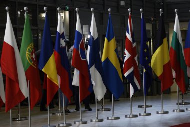 Brüksel, Belçika 17 Ekim 2018... Avrupa Birliği Zirvesi sırasında Avrupa Birliği Konseyi binasının iç görünümü.