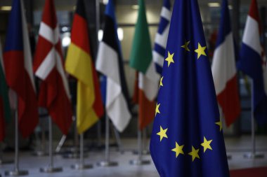 Brüksel, Belçika 17 Ekim 2018... Avrupa Birliği Zirvesi sırasında Avrupa Birliği Konseyi binasının iç görünümü.