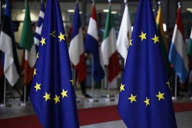 Brüksel, Belçika 17 Ekim 2018... Avrupa Birliği Zirvesi sırasında Avrupa Birliği Konseyi binasının iç görünümü.