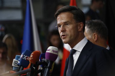 Brüksel, Belçika. 17. Eki 2018 . Hollanda Başbakanı Mark Rutte, Avrupa Birliği liderleriyle görüşmek üzere geldi.
