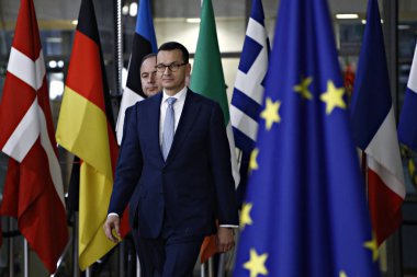 Brüksel, Belçika. 17. Eki 2018 . Polonya Başbakanı Mateusz Morawiecki Avrupa Birliği liderleriyle bir toplantı için geldi.