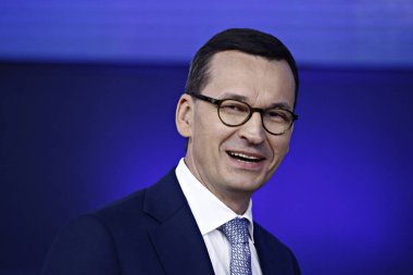 Brüksel, Belçika. 17. Eki 2018 . Polonya Başbakanı Mateusz Morawiecki Avrupa Birliği liderleriyle bir toplantı için geldi.