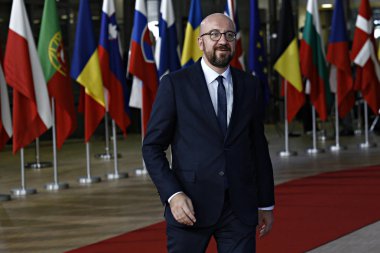 Brüksel, Belçika. 17. Eki 2018 . Belçika Başbakanı Charles Michel Avrupa Birliği liderleriyle görüşmek için geldi.