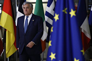 Brüksel, Belçika. 17. Eki 2018 . Avrupa Parlamentosu Başkanı Antonio Tajani, Avrupa Birliği liderleriyle bir toplantı için geldi.