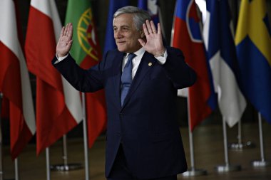 Brüksel, Belçika. 17. Eki 2018 . Avrupa Parlamentosu Başkanı Antonio Tajani, Avrupa Birliği liderleriyle bir toplantı için geldi.