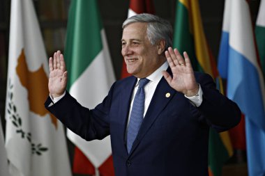 Brüksel, Belçika. 17. Eki 2018 . Avrupa Parlamentosu Başkanı Antonio Tajani, Avrupa Birliği liderleriyle bir toplantı için geldi.