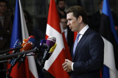 Brüksel, Belçika. 17. Eki 2018 . Avusturya Başbakanı Sebastian Kurz Avrupa Birliği liderleriyle görüşmek için geldi.