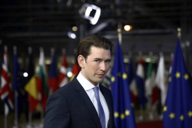 Brüksel, Belçika. 17. Eki 2018 . Avusturya Başbakanı Sebastian Kurz Avrupa Birliği liderleriyle görüşmek için geldi.