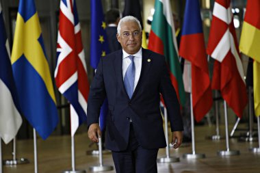 Brüksel, Belçika. 17. Eki 2018 . Portekiz Başbakanı Antonio Costa, Avrupa Birliği liderleriyle görüşmek üzere geldi.