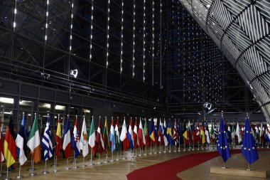 Brüksel, Belçika 17 Ekim 2018... Avrupa Birliği Zirvesi sırasında Avrupa Birliği Konseyi binasının iç görünümü.