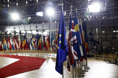 Brüksel, Belçika 17 Ekim 2018... Avrupa Birliği Zirvesi sırasında Avrupa Birliği Konseyi binasının iç görünümü.