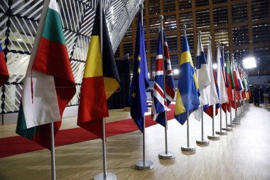 Brüksel, Belçika 17 Ekim 2018... Avrupa Birliği Zirvesi sırasında Avrupa Birliği Konseyi binasının iç görünümü.