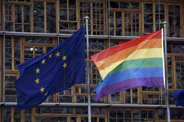 European union flag and LGBT pride flag, Brussels clipart