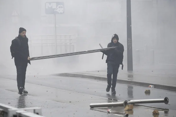 Far Right Supporters Clash Riot Police Protest Marrakesh Migration Pact — Stock Photo, Image