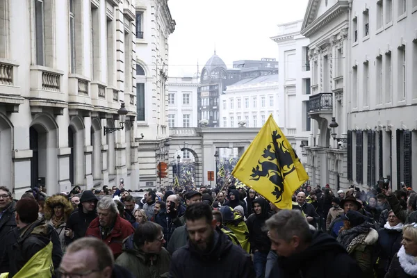 Partidarios Extrema Derecha Ondean Bandera Flandes Mientras Participan Una Protesta —  Fotos de Stock