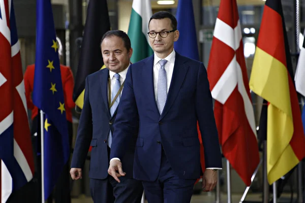 Brüksel, Belçika. 17. Eki 2018 . Polonya Başbakanı Mateusz Morawiecki Avrupa Birliği liderleriyle bir toplantı için geldi.