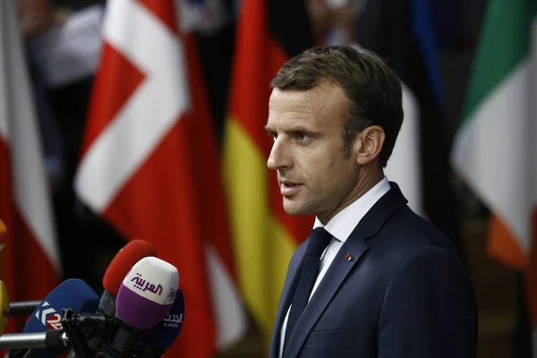 French President Emmanuel Macron  - EU Council. Brussels, Belgiu — Stock Photo, Image