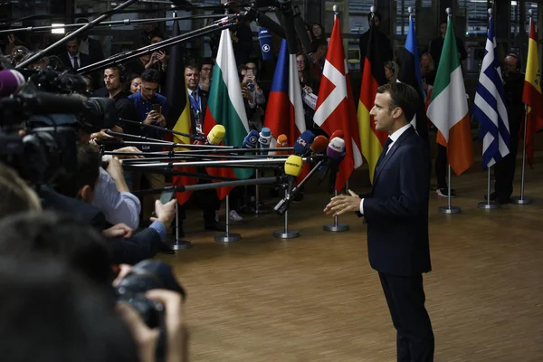 Presidente francese Emmanuel Macron - Consiglio dell'UE. Bruxelles, Belgio — Foto Stock
