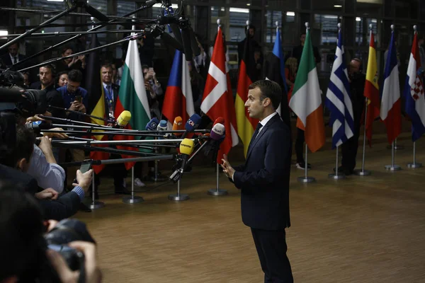 Presidente francês Emmanuel Macron - Conselho da UE. Bruxelas, Belgiu — Fotografia de Stock