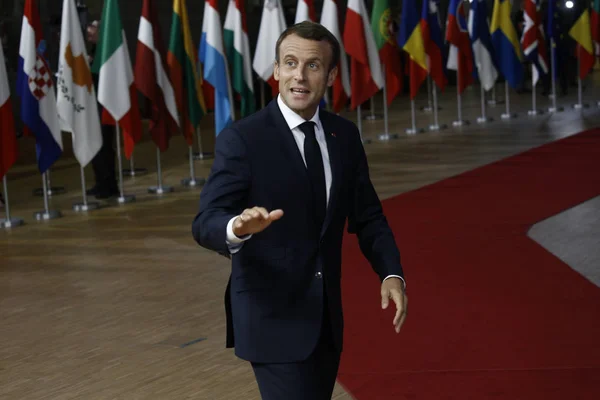 Presidente francês Emmanuel Macron - Conselho da UE. Bruxelas, Belgiu — Fotografia de Stock