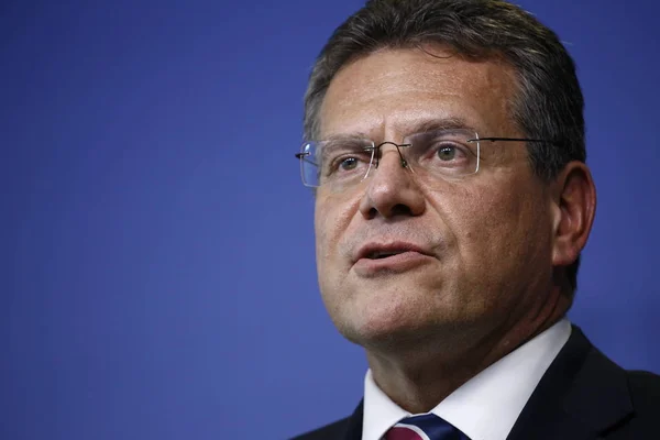 Maros Sefcovic, Comisario de la UE, y P, Ministro Federal de Hacienda — Foto de Stock