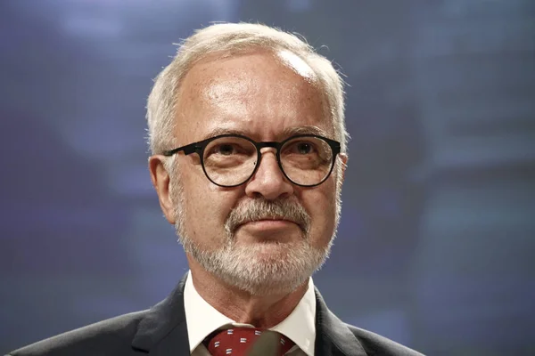 Conferencia de prensa del Presidente de la CE, Jean-Claude JUNCKER, y del Presidente — Foto de Stock