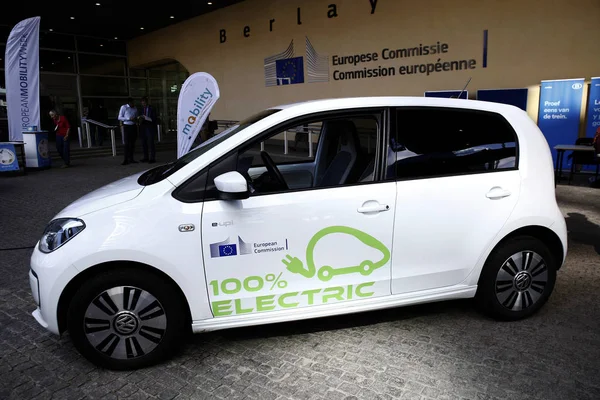 Electric Car Seen Front Commission Offices Campaign European Mobility Week — Stock Photo, Image
