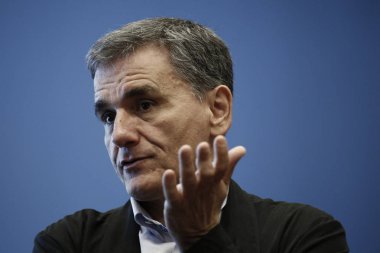 Yunanistan Maliye Bakanı Öklid Tsakalotos Eurogroup maliye bakanları 21 Haziran 2018 tarihinde Lüksemburg'daki Kirchberg Konferans Merkezi'nde Avrupa Birliği genel merkezinde toplandı 