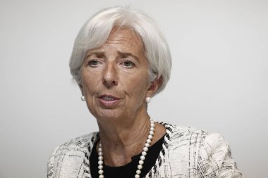Director of IMF Christine Lagarde  attends a press conference, L clipart
