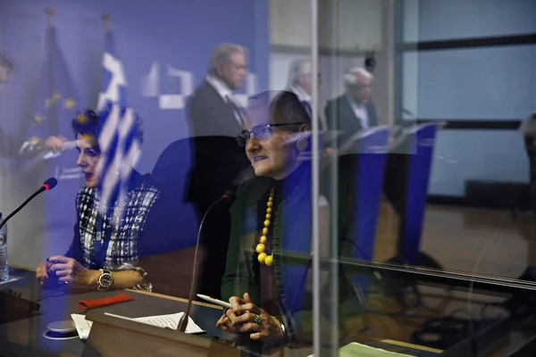 Gresk president Prokopis Pavlopoulos i Europakommisjonen – stockfoto