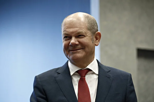 Ministro Hacienda Alemania Olaf Scholz Asiste Reunión Los Ministros Hacienda — Foto de Stock