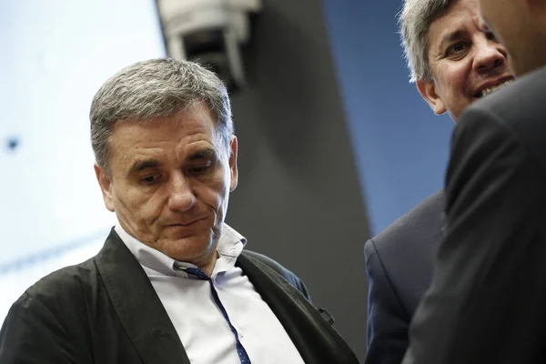 Ministro Finanzas Grecia Euclides Tsakalotos Ministros Finanzas Del Eurogrupo Reunidos — Foto de Stock