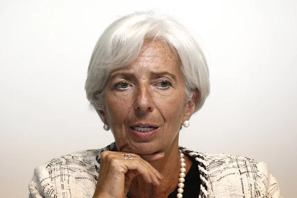 Imf Direktörü Christine Lagarde bir basın toplantısına katıldı, L — Stok fotoğraf