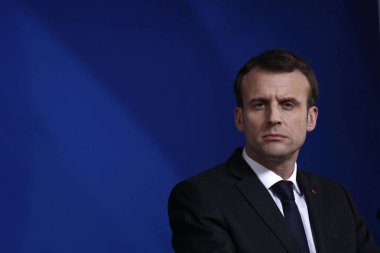 Brüksel, Belçika. 23 Mart 2018. Almanya Başbakanı Angela Merkel ve Fransa Cumhurbaşkanı Emmanuel Macron, Avrupa Birliği (Ab) liderlerinin zirvesinin ikinci gününde basın toplantısı düzenledi. 