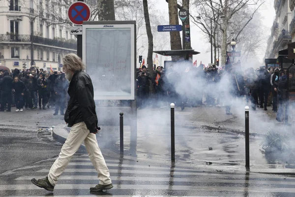 Polis Mart 2018 Paris Fransız Hükümetinin Reform Dizisini Protesto Eden — Stok fotoğraf