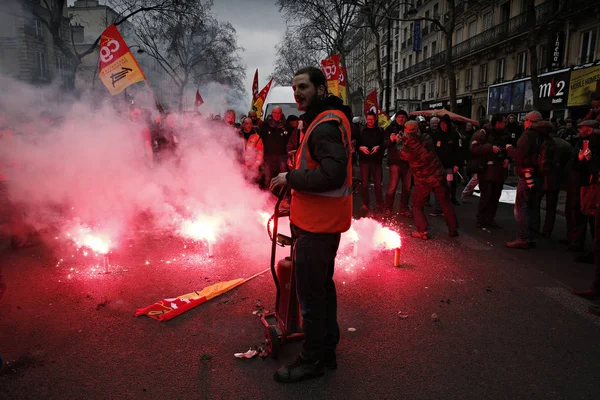 Des Manifestants Confédération Générale Française Des Syndicats Travail Allument Des — Photo