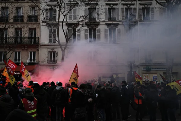 Des Manifestants Confédération Générale Française Des Syndicats Travail Allument Des — Photo