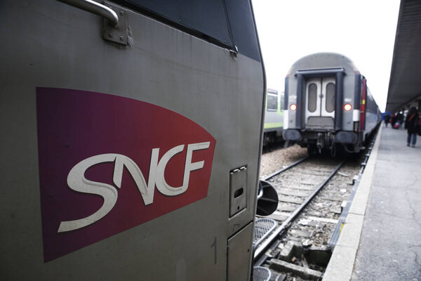 Paris,France Mar. 22,2018. French trains sit in platform at Gare de Bercy railway station during a nationwide strike by French SNCF railway workers