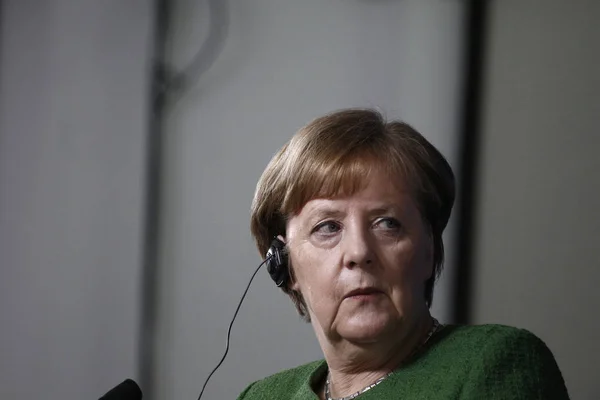 Német főkancellár, Angela Merkel, Emmanuel a francia elnök — Stock Fotó