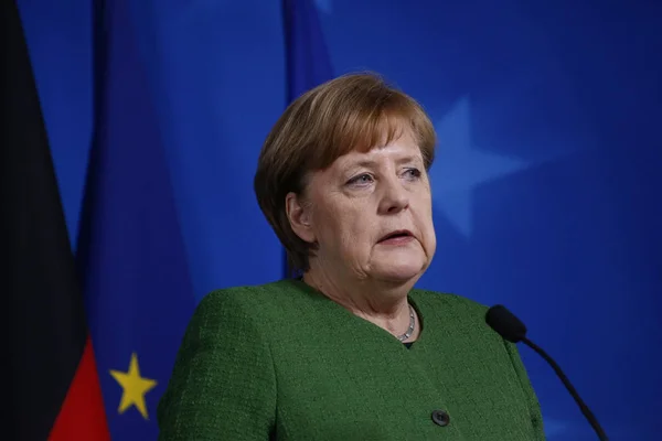 Bruxelas Bélgica Março 2018 Chanceler Alemã Angela Merkel Presidente Francês — Fotografia de Stock