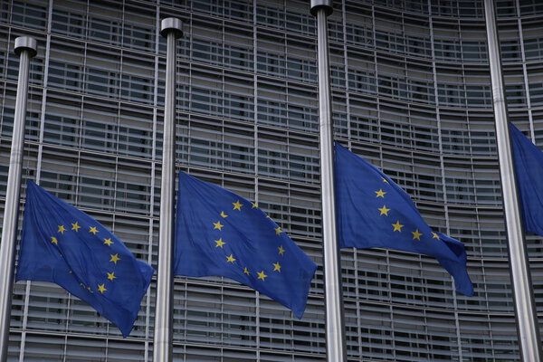 EU flags fly at half-mast, Brussels