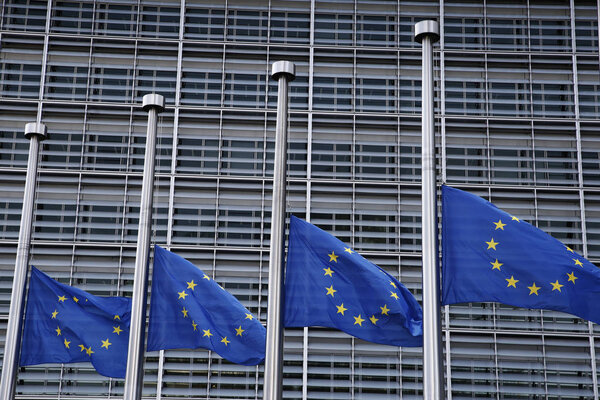 EU flags fly at half-mast, Brussels