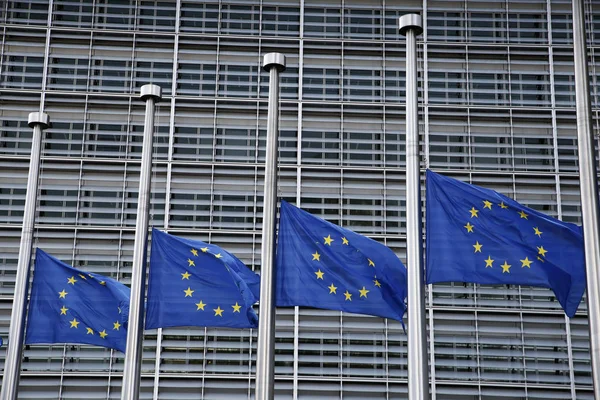 Флаги ЕС развеваются на полу-мачте, Брюссель — стоковое фото
