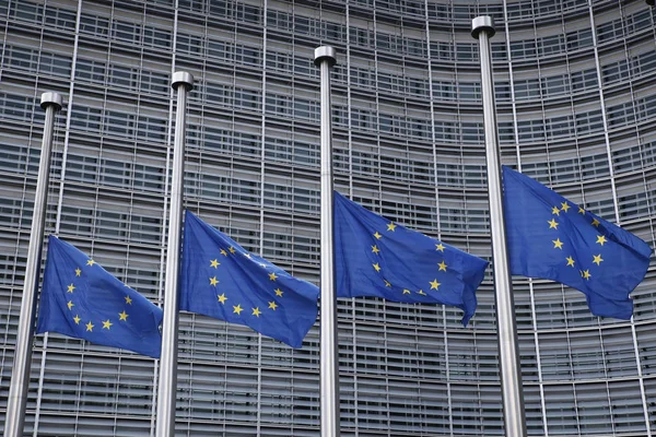 EUの旗はハーフマストで飛ぶ,ブリュッセル — ストック写真