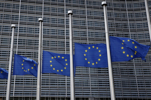 EU flags fly at half-mast, Brussels